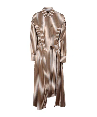 Brunello Cucinelli Belted Striped Dress In Multi