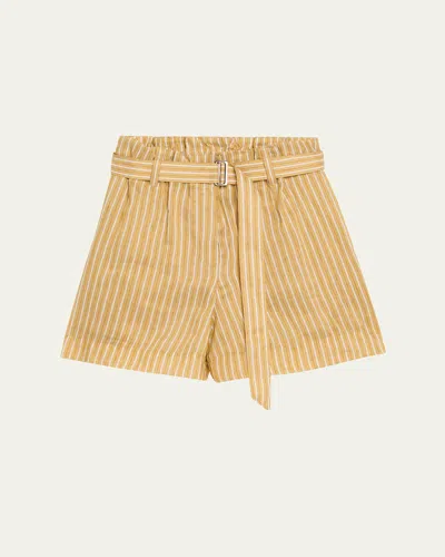 Brunello Cucinelli Belted Striped Linen-silk Bermuda Shorts In Yellow