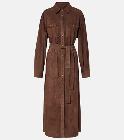 Brunello Cucinelli Belted Suede Coat In Brown
