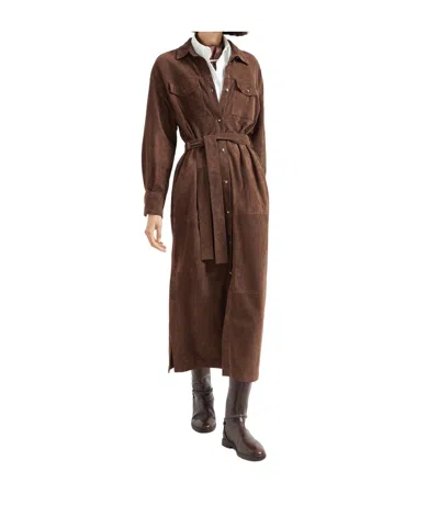 Brunello Cucinelli Belted Suede Shirt Dress In Brown
