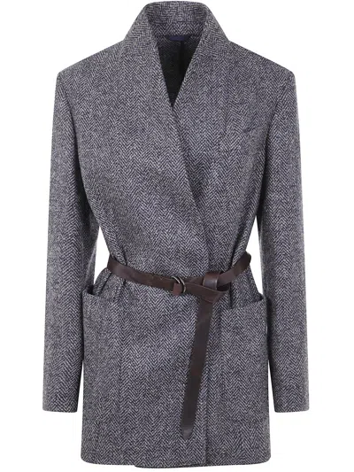 Brunello Cucinelli Belted Suit-type Jacket Clothing In Gray