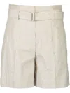 Brunello Cucinelli Women Striped Cotton And Linen Twill Formal Bermuda Shorts With Monili In White