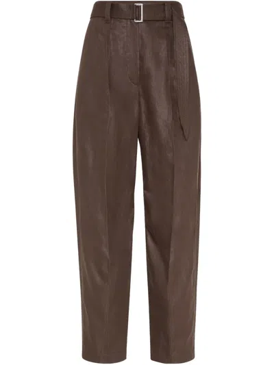 Brunello Cucinelli Belted Trousers In Brown