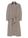 Brunello Cucinelli Belted Tweed Coat In Brown