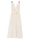 Brunello Cucinelli Belted V-neck Midi Dress In Neutral