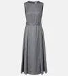 Brunello Cucinelli Belted Virgin Wool Midi Dress In Gray