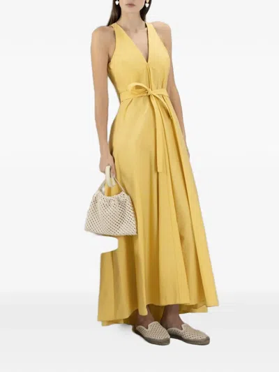 Brunello Cucinelli Belted Cotton-blend Maxi Dress In Yellow