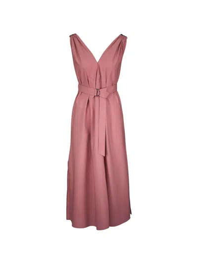 Brunello Cucinelli Belted V-neck Midi Dress In Pink