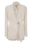 Brunello Cucinelli Women Fluid Viscose And Linen Twill Jacket With Belt And Necklace In White