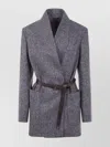 Brunello Cucinelli Herringbone Monili Wool-blend Tweed Blazer In Gray