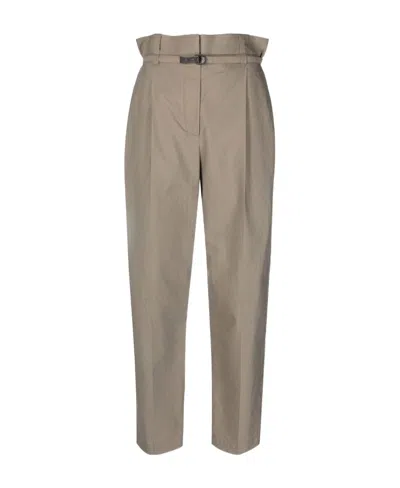 Brunello Cucinelli Belted-waist Tapered-leg Trousers In Gray