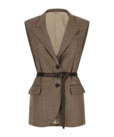 Brunello Cucinelli Belted Waistcoat In Brown