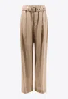 Brunello Cucinelli Trouser With Belt And Monili Detail In Beige