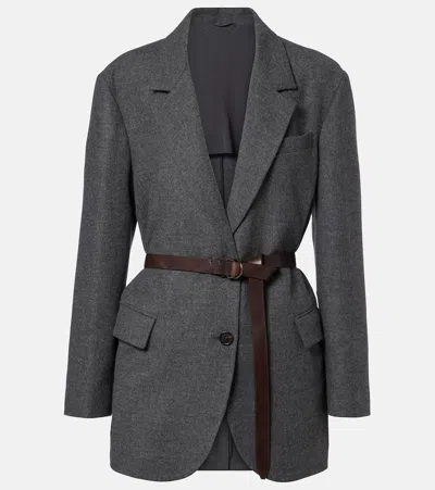 Brunello Cucinelli Belted Wool And Cashmere Blazer In Gray