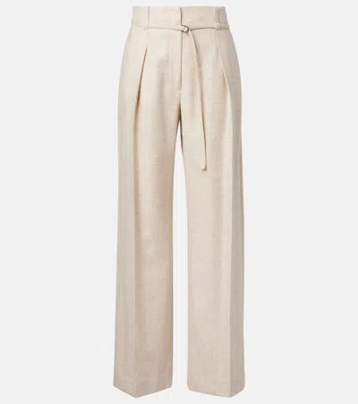 Brunello Cucinelli Belted Wool And Cashmere Wide-leg Pants In Gray