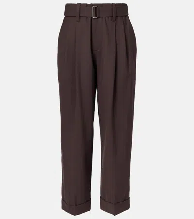 Brunello Cucinelli Belted Wool-blend Wide-leg Pants In Brown