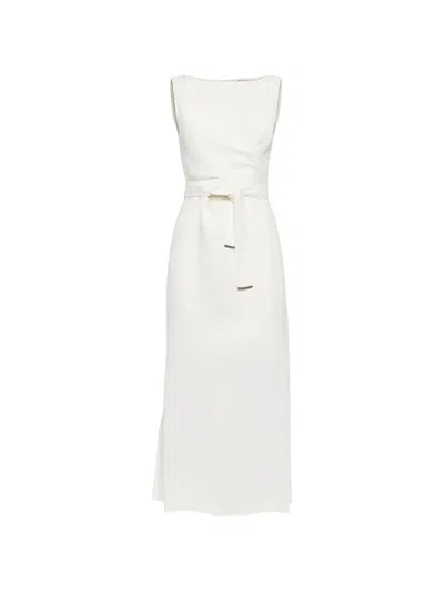 Brunello Cucinelli Belted Wrap-style Midi Dress In White