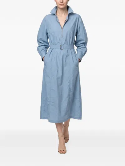 Brunello Cucinelli Belted Zip-up Midi Dress In Blue
