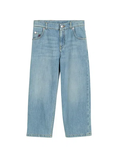 Brunello Cucinelli Kids' Belt-loop Logo-patch Jeans In Blue