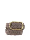 Brunello Cucinelli Woven Suede Belt With Rounded Buckle And Metal Loop In Brown