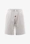 Brunello Cucinelli Cotton Blend Bermuda Shorts With Leather Profiles In Gray