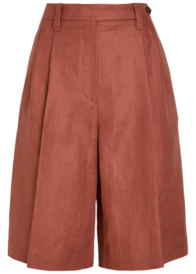 Brunello Cucinelli Bermuda Pleated Linen Shorts In Brown
