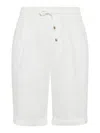 Brunello Cucinelli Garment Dyed Linen Gabardine Bermuda Shorts With Drawstring And Darts