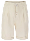 BRUNELLO CUCINELLI BERMUDA SHORTS IN GARMENT-DYED COTTON GABARDINE WITH DRAWSTRING AND DOUBLE DARTS