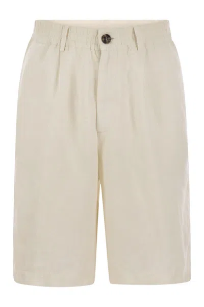 BRUNELLO CUCINELLI BRUNELLO CUCINELLI BERMUDA SHORTS IN LIGHT DÉLAVÉ LINEN CANVAS