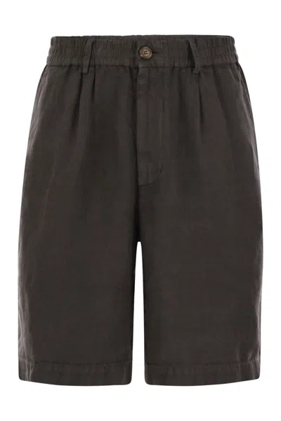 BRUNELLO CUCINELLI BRUNELLO CUCINELLI BERMUDA SHORTS IN LIGHT DÉLAVÉ LINEN CANVAS