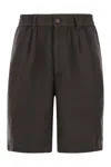 Brunello Cucinelli Bermuda Shorts In Light Délavé Linen Canvas In Brown