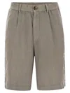 Brunello Cucinelli Bermuda Shorts In Light Délavé Linen Canvas In Khaki