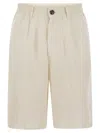 Brunello Cucinelli Classic Bermuda Shorts In Lightweight Linen Canvas In White