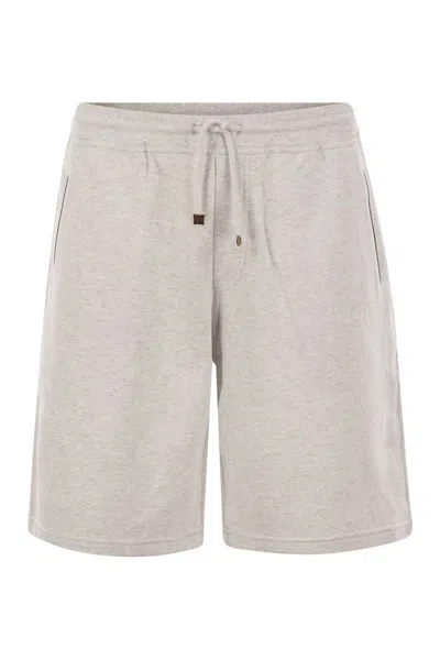 BRUNELLO CUCINELLI BRUNELLO CUCINELLI BERMUDA SHORTS IN TECHNO COTTON FLEECE WITH PIPING