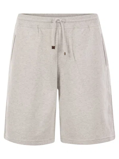 BRUNELLO CUCINELLI BERMUDA SHORTS IN TECHNO COTTON FLEECE WITH PIPING