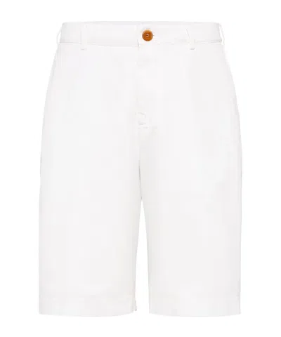 Brunello Cucinelli Garment-dyed Cotton Bermuda Shorts In White