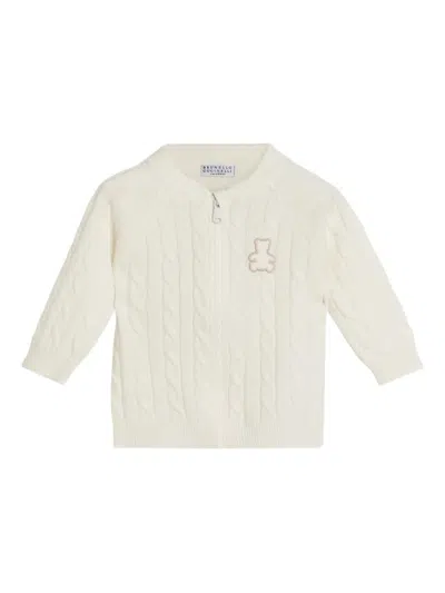 Brunello Cucinelli Bernie Baby 粗绞花针织开衫 In White