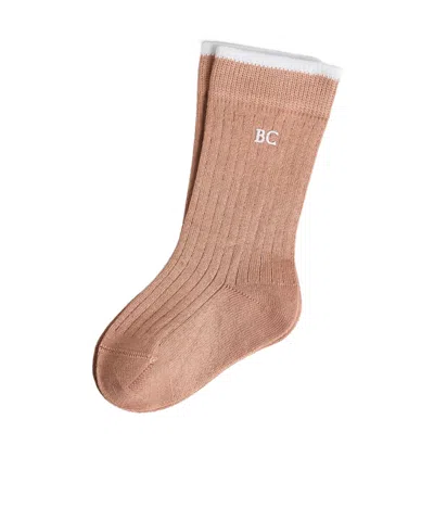 Brunello Cucinelli Bernie Bear Cotton Knitted Toddler Socks In Apricot