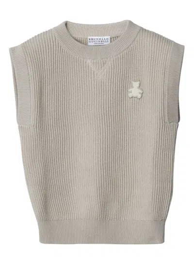 Brunello Cucinelli Babies' Bernie Bear-motif Ribbed Vest In Neutrals