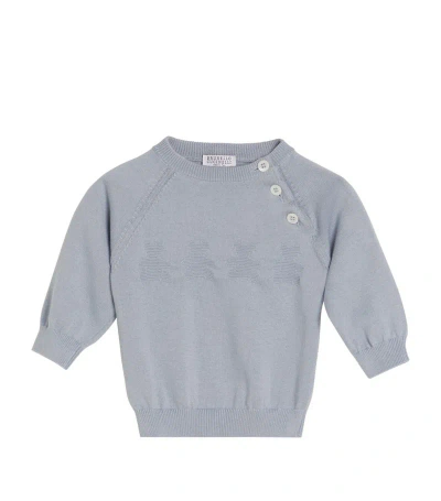 Brunello Cucinelli Bernie Bear Sweater (3-24 Months) In Blue