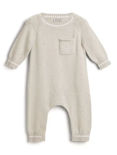 Brunello Cucinelli Babies' Bernie Cotton Knitted Romper In Neutrals