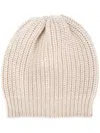 Brunello Cucinelli Cashmere And Silk Diamond Yarn Knit Beanie Accessories In Nude