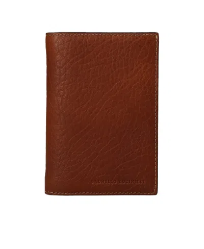 Brunello Cucinelli Bi-fold Leather Cardholder In Brown