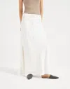 Brunello Cucinelli Cotton Crepe Double Twill Maxi Column Skirt In White