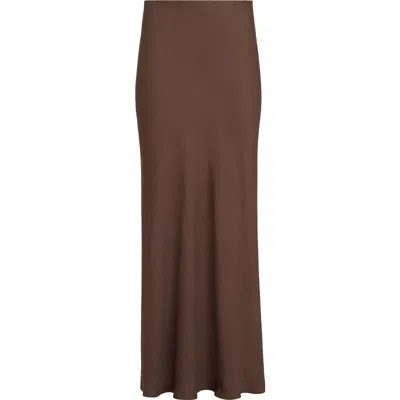 Brunello Cucinelli Viscose And Linen Twill Fluid Bias-cut Skirt In Brown