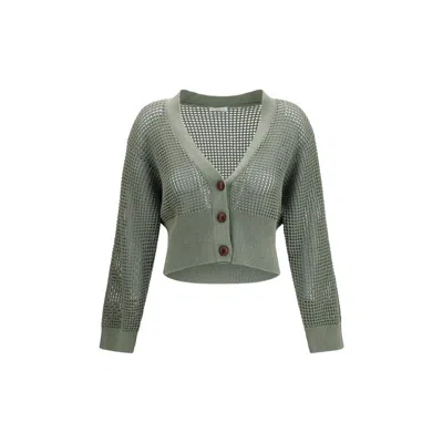 Brunello Cucinelli Bicolor Cotton Cardigan In Green
