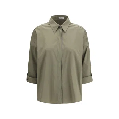 Brunello Cucinelli Bicolor Cotton Dress Shirt In Green