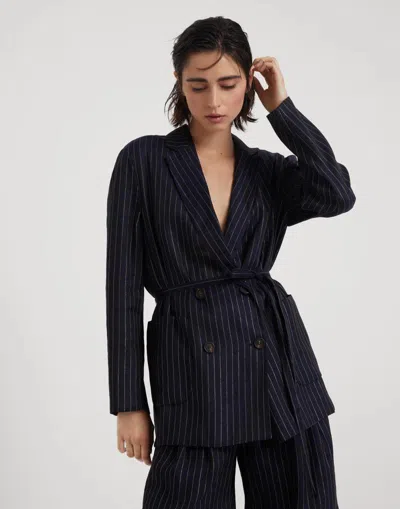 Brunello Cucinelli Bicolor Cotton Full-length Jacket In Blue