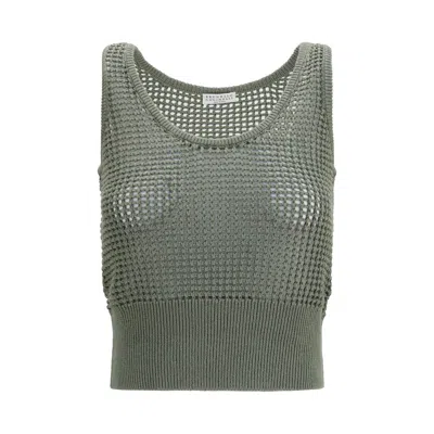 Brunello Cucinelli Perforated Sequin Tank Top In Gray