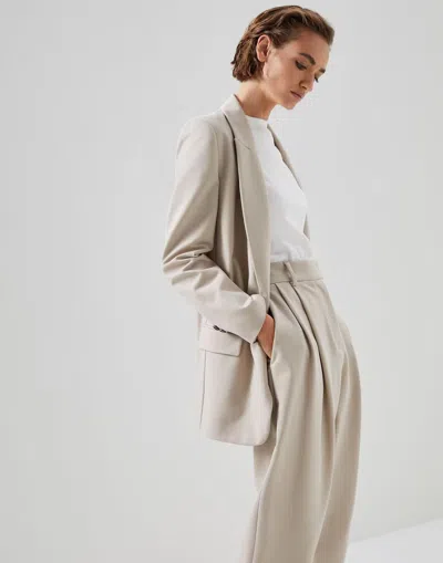 Brunello Cucinelli Bicolor Cotton Women's Blazer In Gray